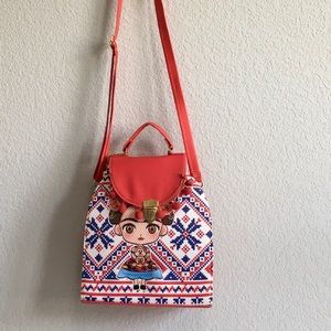 New Frida kahlo Mexican artisanal  handbag 3-in 1,crossbody clutch and back pack
